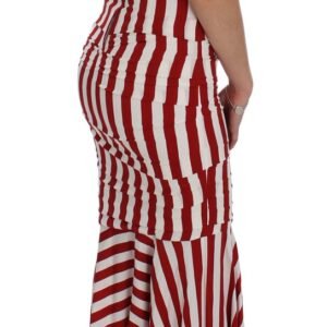 Dolce & Gabbana Elegant Red and White Striped Silk Bodycon Dress