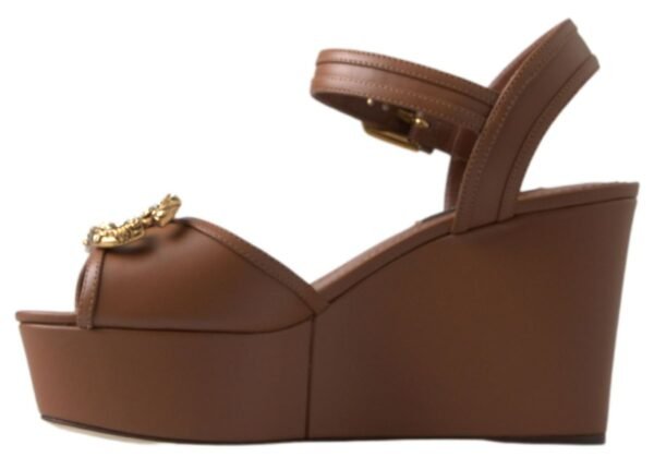 Dolce & Gabbana Chic Brown Leather Ankle Strap Wedges - Image 2