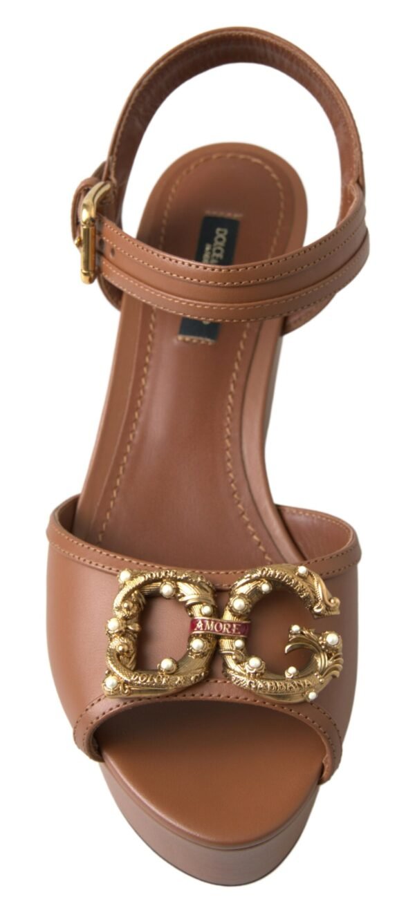 Dolce & Gabbana Chic Brown Leather Ankle Strap Wedges - Image 4