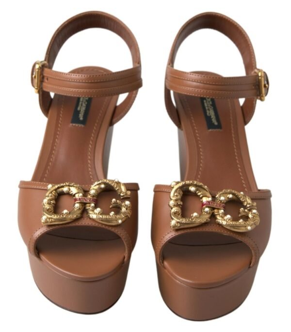 Dolce & Gabbana Chic Brown Leather Ankle Strap Wedges - Image 5