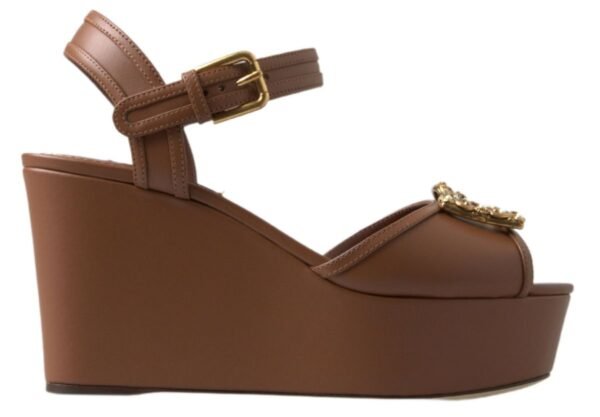 Dolce & Gabbana Chic Brown Leather Ankle Strap Wedges