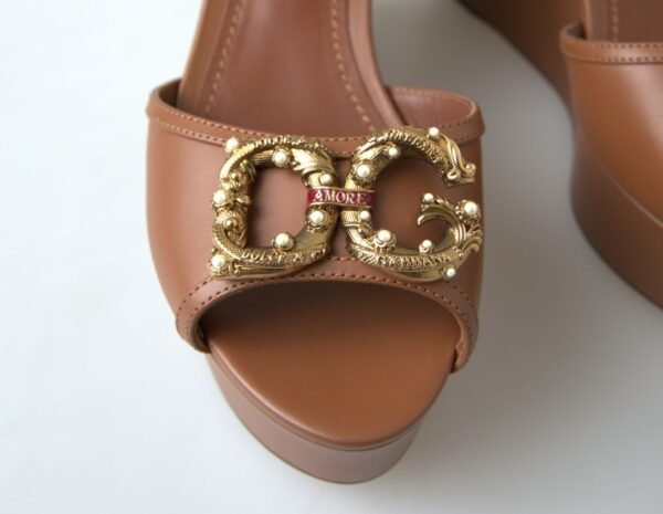 Dolce & Gabbana Chic Brown Leather Ankle Strap Wedges - Image 7