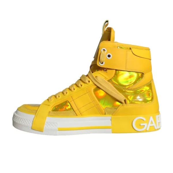 Dolce & Gabbana Yellow White Leather High Top Sneakers Shoes - Image 5