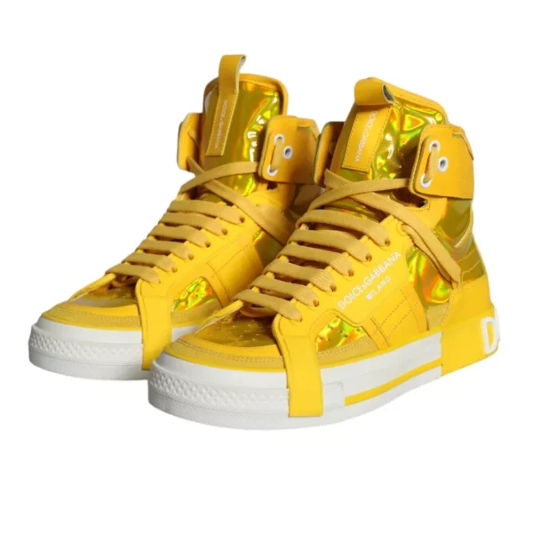 Dolce & Gabbana Yellow White Leather High Top Sneakers Shoes - Image 6