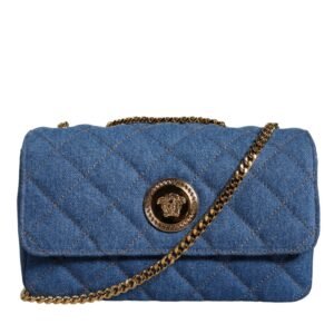 Versace Blue Quilted Denim Leather Crossbody Shoulder Bag