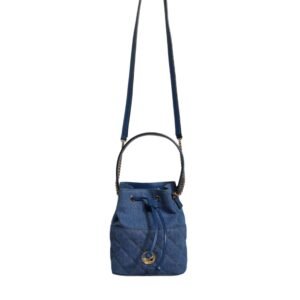 Versace Blue Quilted Denim Leather Crossbody Shoulder Bag