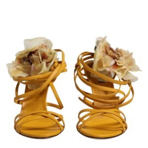 Dolce & Gabbana Yellow Flower Applique Keira Sandals Shoes