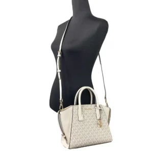 Michael Kors Avril Small Leather Top Zip Satchel Crossbody Bag Cream