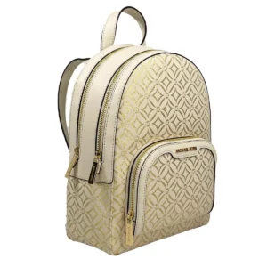 Michael Kors Jaycee Medium Zip Pocket Backpack Bag Cream Gold