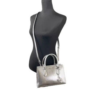 Michael Kors Sheila Small Crossbody Satchel Purse Bag Silver