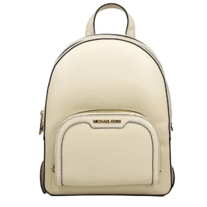 Michael Kors Jaycee Medium Pebble Leather Zip Pocket Backpack Bag Cream