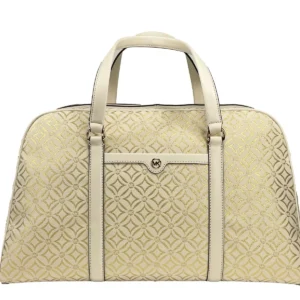 Michael Kors Travel XL Weekender Duffle Luggage Bag Creme Gold