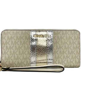 Michael Kors Jet Set Travel Center Stripe Signature Continental Wallet Vanilla Pale Gold