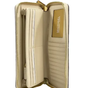 Michael Kors Jet Set Travel Center Stripe Signature Continental Wallet Vanilla Pale Gold