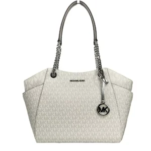 Michael Kors Jet Set Large Chain Shoulder Tote Bag White Silver