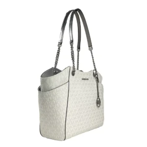 Michael Kors Jet Set Large Chain Shoulder Tote Bag White Silver