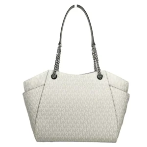 Michael Kors Jet Set Large Chain Shoulder Tote Bag White Silver