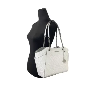 Michael Kors Jet Set Large Chain Shoulder Tote Bag White Silver