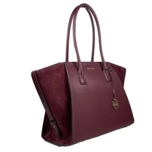 Michael Kors Avril XL Suede Leather Top Zip Satchel Bag Oxblood Red