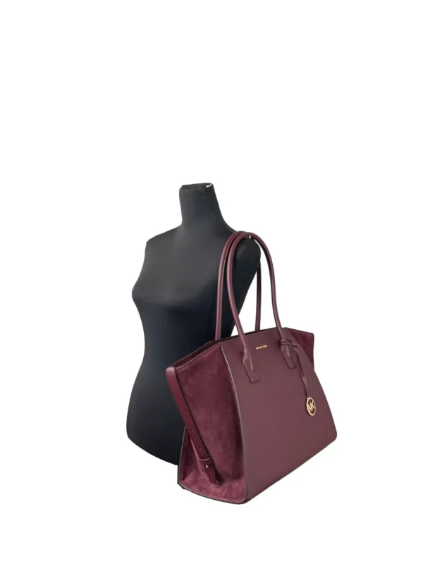 Michael Kors Avril XL Suede Leather Top Zip Satchel Bag Oxblood Red - Image 3