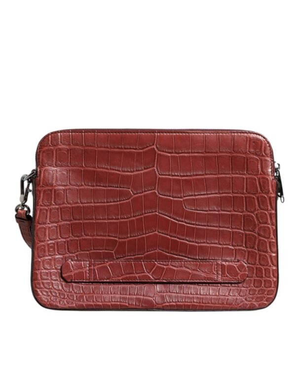 Dolce & Gabbana Bordeaux Croc Leather Logo Plaque Men Briefcase Bag - Image 5