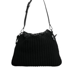 Dolce & Gabbana Black Cashmere Knitted Leather Shoulder Bag