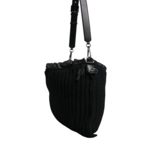 Dolce & Gabbana Black Cashmere Knitted Leather Shoulder Bag