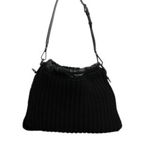 Dolce & Gabbana Black Cashmere Knitted Leather Shoulder Bag