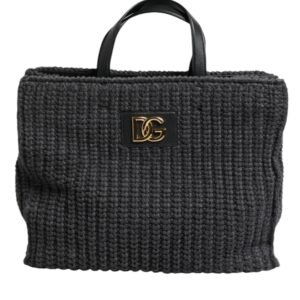 Dolce & Gabbana Black Large Knitted Crochet Shoulder Shopper DG Logo Bag