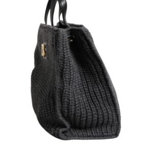 Dolce & Gabbana Black Large Knitted Crochet Shoulder Shopper DG Logo Bag