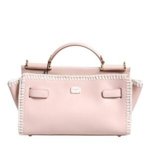 Dolce & Gabbana Light Pink Logo Plaque Soft Leather Strap Crossbody Bag