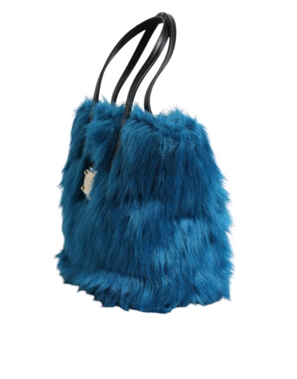 Dolce & Gabbana Blue Fur Logo Plaque Double Handle Shoulder Bag - Image 3