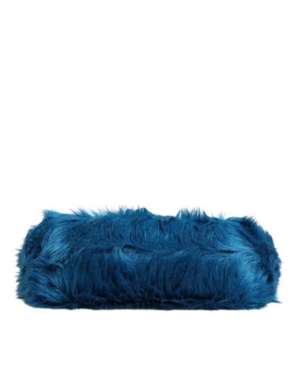 Dolce & Gabbana Blue Fur Logo Plaque Double Handle Shoulder Bag - Image 6