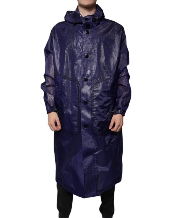 Dolce & Gabbana Dark Blue Cotton Hooded Men Raincoat Jacket - Image 2