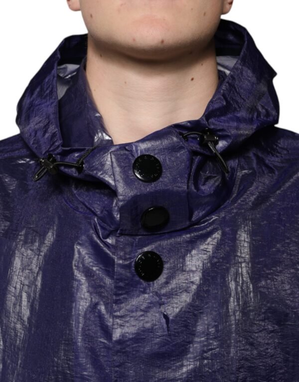 Dolce & Gabbana Dark Blue Cotton Hooded Men Raincoat Jacket - Image 5