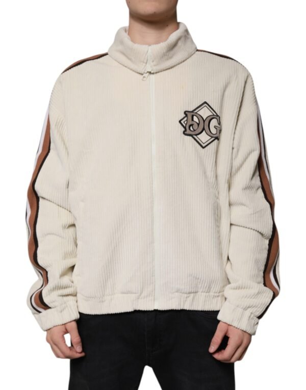 Dolce & Gabbana Beige Logo Applique Cotton Corduroy Full Zip Jacket - Image 2