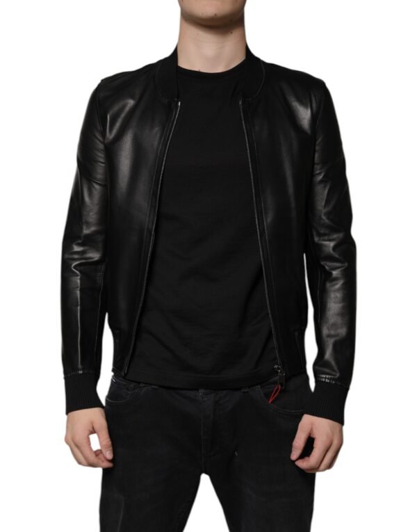 Dolce & Gabbana Black Lambskin Full Zip Biker Blouson Jacket - Image 2