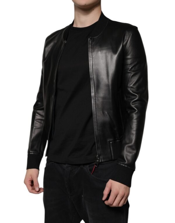 Dolce & Gabbana Black Lambskin Full Zip Biker Blouson Jacket - Image 3