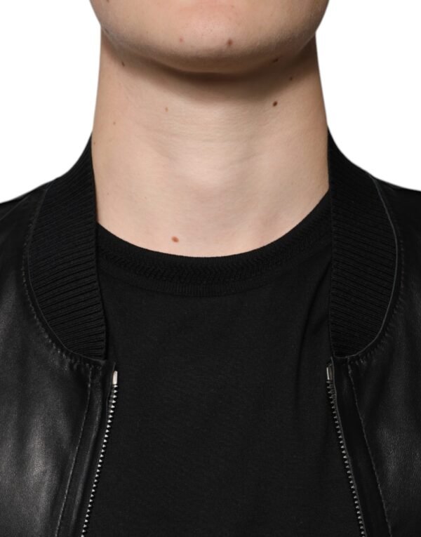 Dolce & Gabbana Black Lambskin Full Zip Biker Blouson Jacket - Image 5