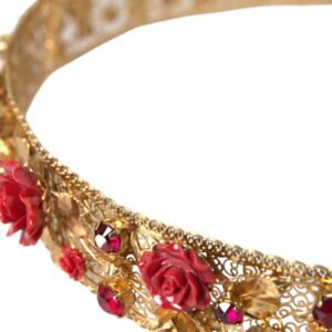Dolce & Gabbana Gold Brass Red Roses Crystal Jewel Waist Belt