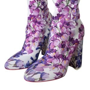 Dolce & Gabbana White Floral Jersey Stretch Boots Shoes