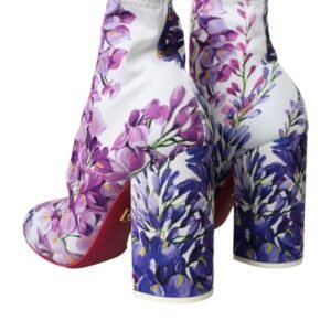 Dolce & Gabbana White Floral Jersey Stretch Boots Shoes