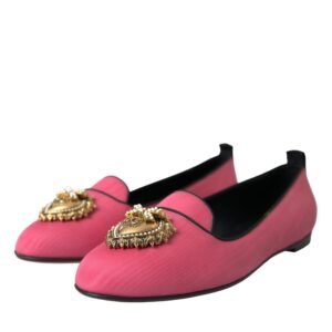 Dolce & Gabbana Pink Velvet Slip On Loafers Flats Shoes