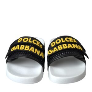Dolce & Gabbana White Black Logo Beachwear Flats Sandals Shoes