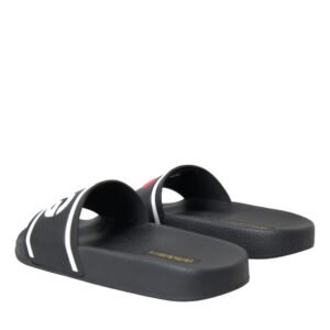 Dolce & Gabbana Black Leather I Love D&G Sandals Slides Shoes