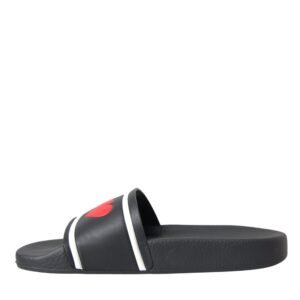 Dolce & Gabbana Black Leather I Love D&G Sandals Slides Shoes