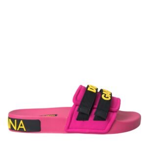 Dolce & Gabbana Pink Black Logo Beachwear Flats Sandals Shoes