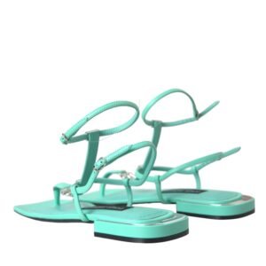Dolce & Gabbana Aqua Green Leather Ankle Strap Flats Sandals Shoes