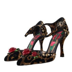 Dolce & Gabbana Brown Leopard Floral Crystal Mary Janes Pumps Shoes