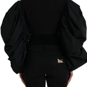 Dolce & Gabbana Black Polyester Puffed Sleeves Cropped Jacket